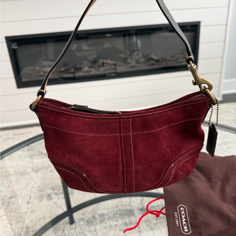 Vintage Coach Y2K rare Burgundy Suede leather Soho Hobo mini Shoulder Bag